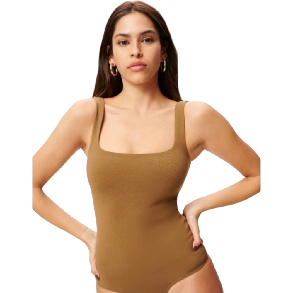 Good American Modern Square Neck Tank Bodysuit Neutral‎ Sz 3 / Large